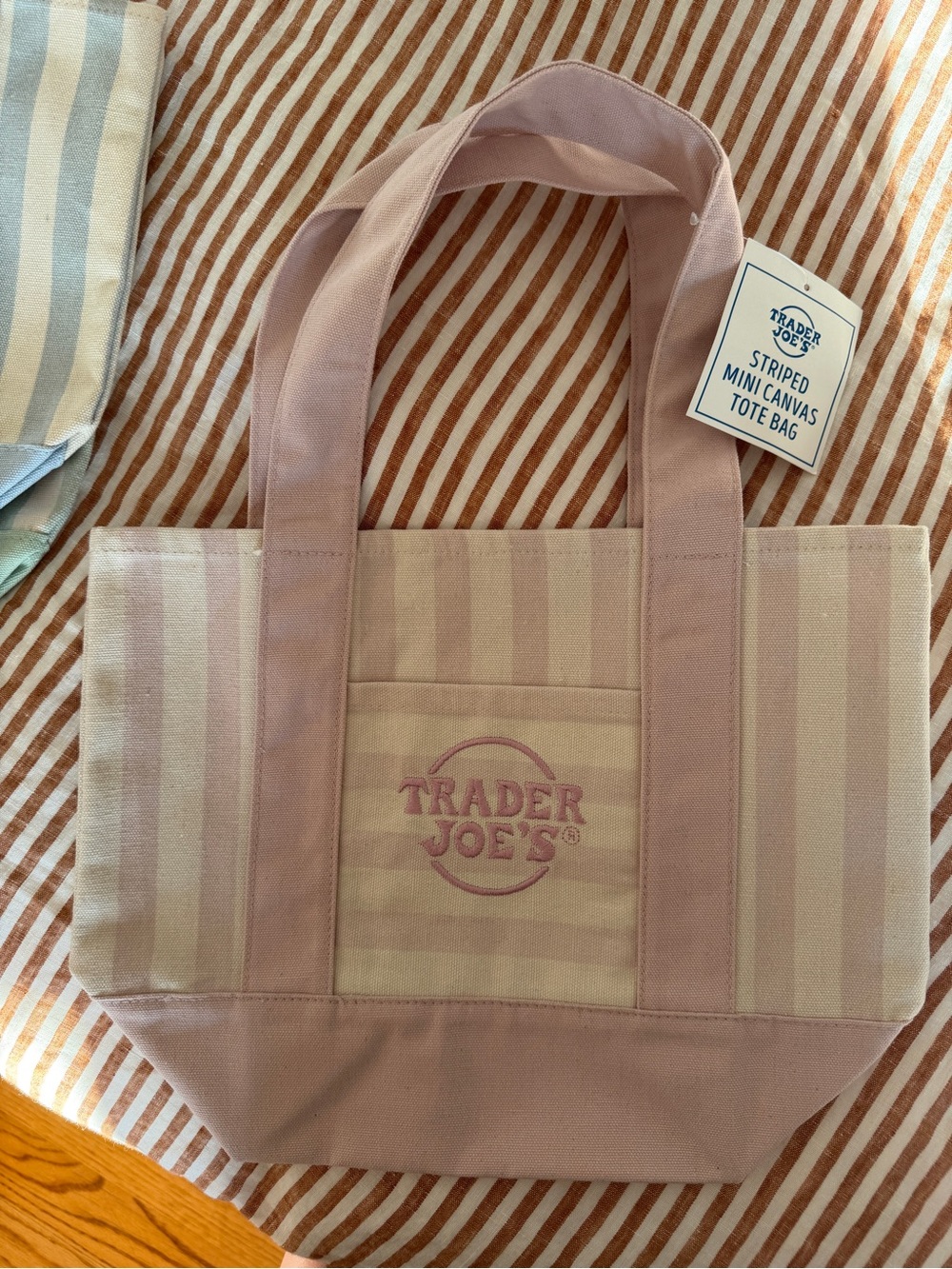 Trader Joe's Pink Striped Canvas Tote